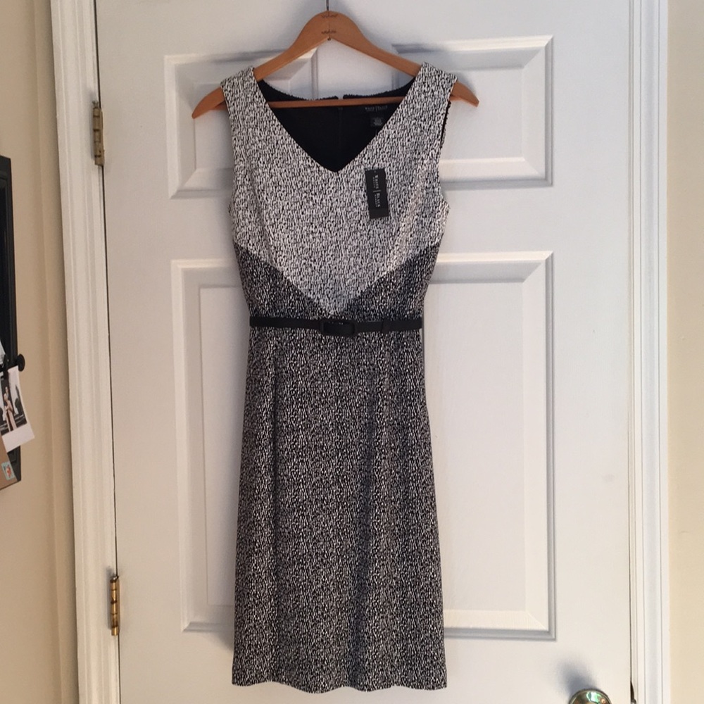 White House Black Market lined v-neck belted dress